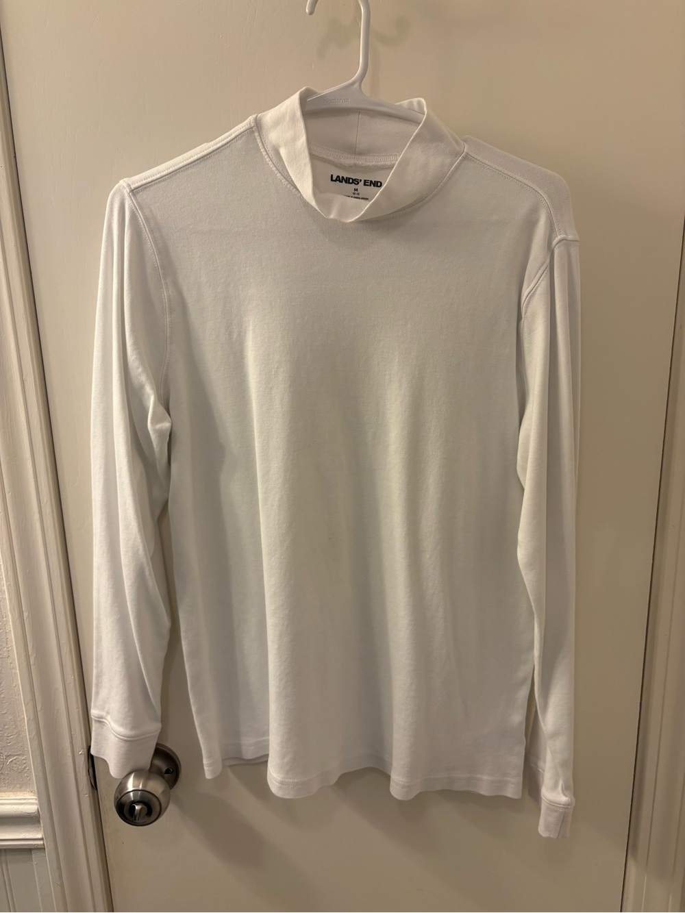 Lands' End Women's White Cotton Long-Sleeve Mock Neck Shirt